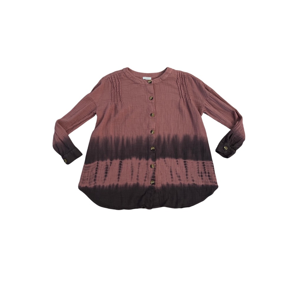 Pure Jill J. Jill Cotton Gauze Ombre Pintuck Tunic Blouse Rose Plum MP tie dye